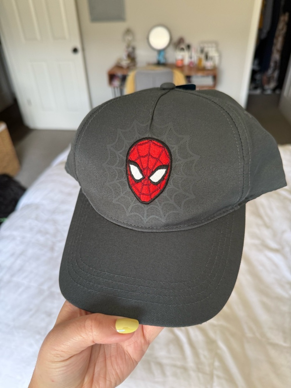 Disney Men's Dark Gray Baseball Cap with Red Spider Emblem